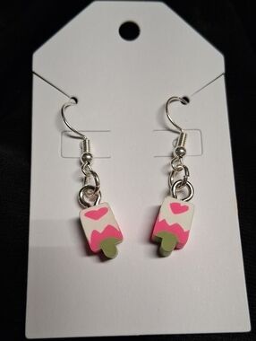 Pink Heart Popsicle Dangle Earrings